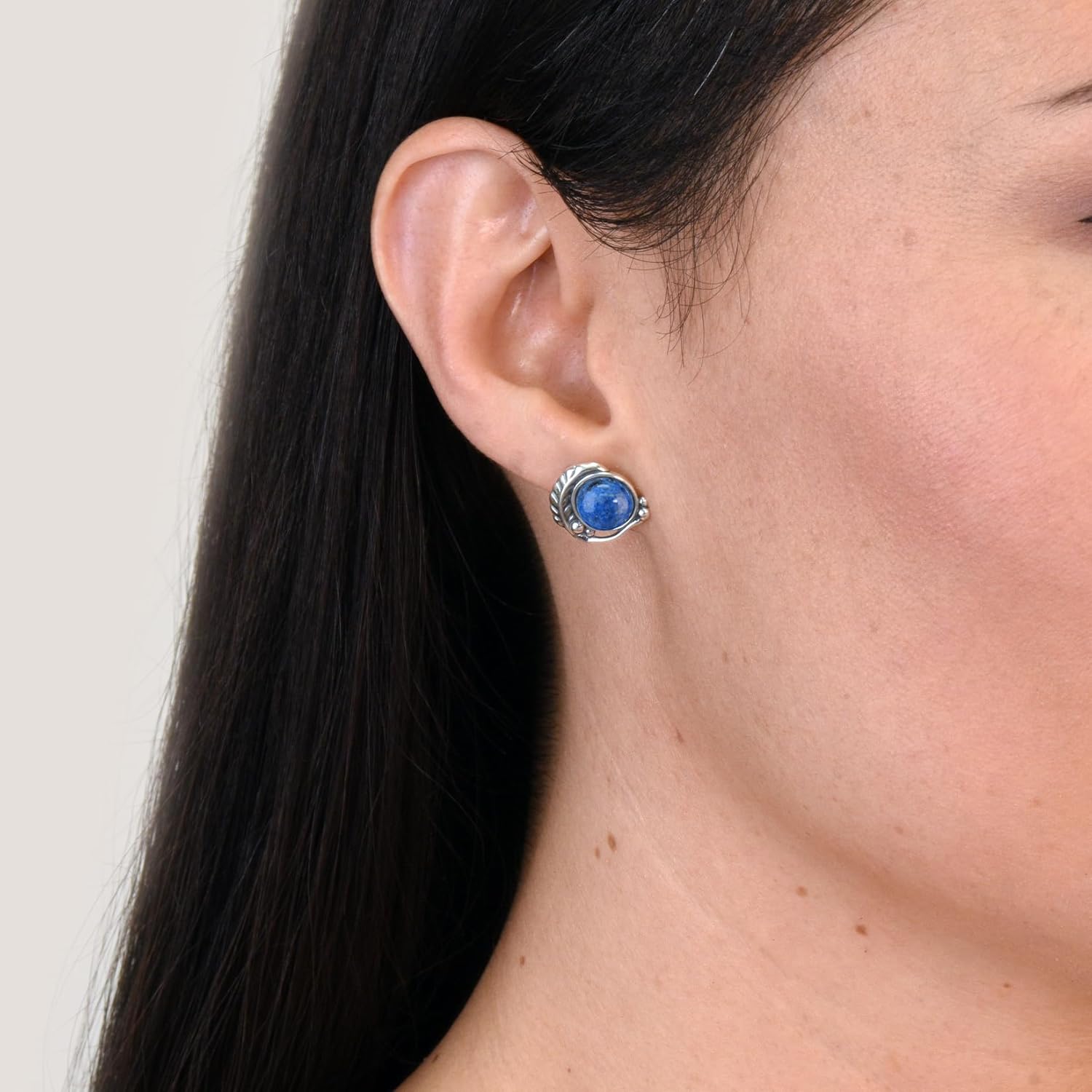 American West Jewelry Sterling Silver Choice of Gemstone Leaf Design Button Earrings