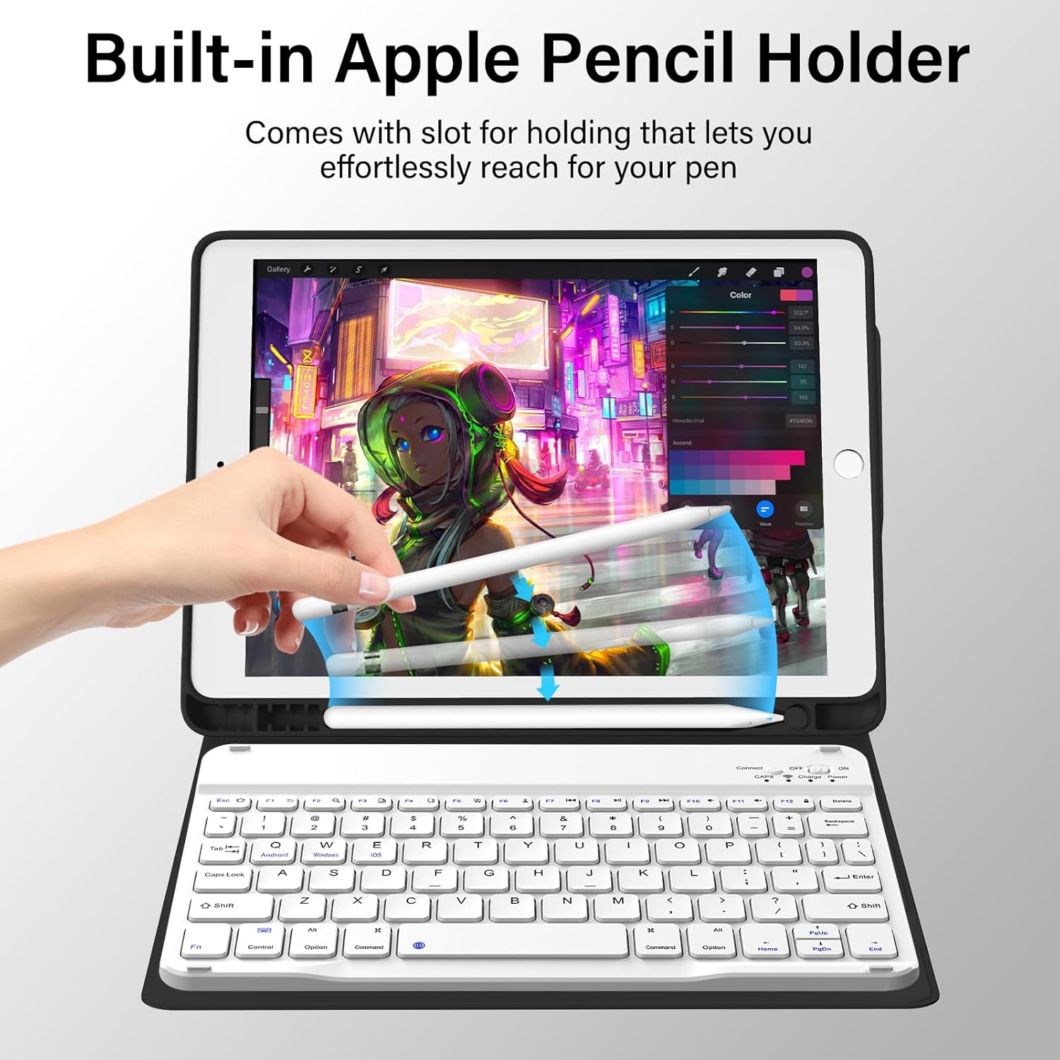 kenke Case with Keyboard for iPad 9th/8th/7th Generation 10.2 inch 2021/2020/2019 Detachable Wireless Bluetooth Keyboard Cover Thin & Light with Left Side Pencil Holder Auto Wake/Sleep (Black)