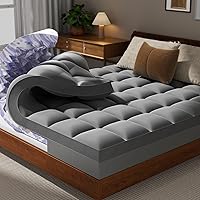 Vista 9 de ChiXpace Cubrecolchón de espuma viscoelástica de doble capa de 5 pulgadas, tamaño matrimonial, almohadilla de colchón de 3 pulgadas y espuma Negro