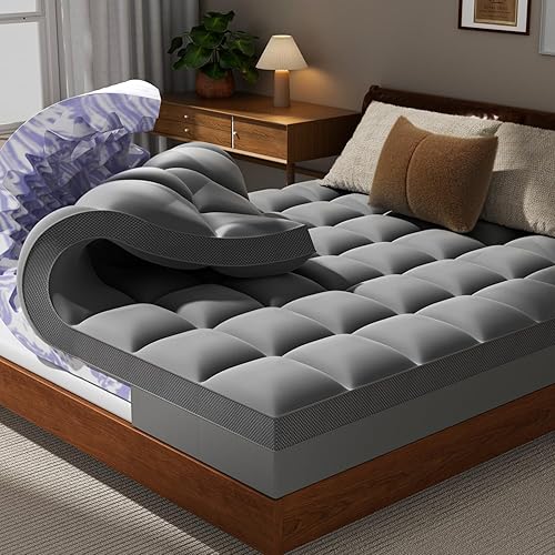 Dual Layer 5 Inch Memory Foam Mattress Topper King - 2 Inch Gel Memory Foam and 3 Inch Pillow Top Mattress Pad, 7-Zone Egg Crate King Size Mattress Topper (Dark Gray)