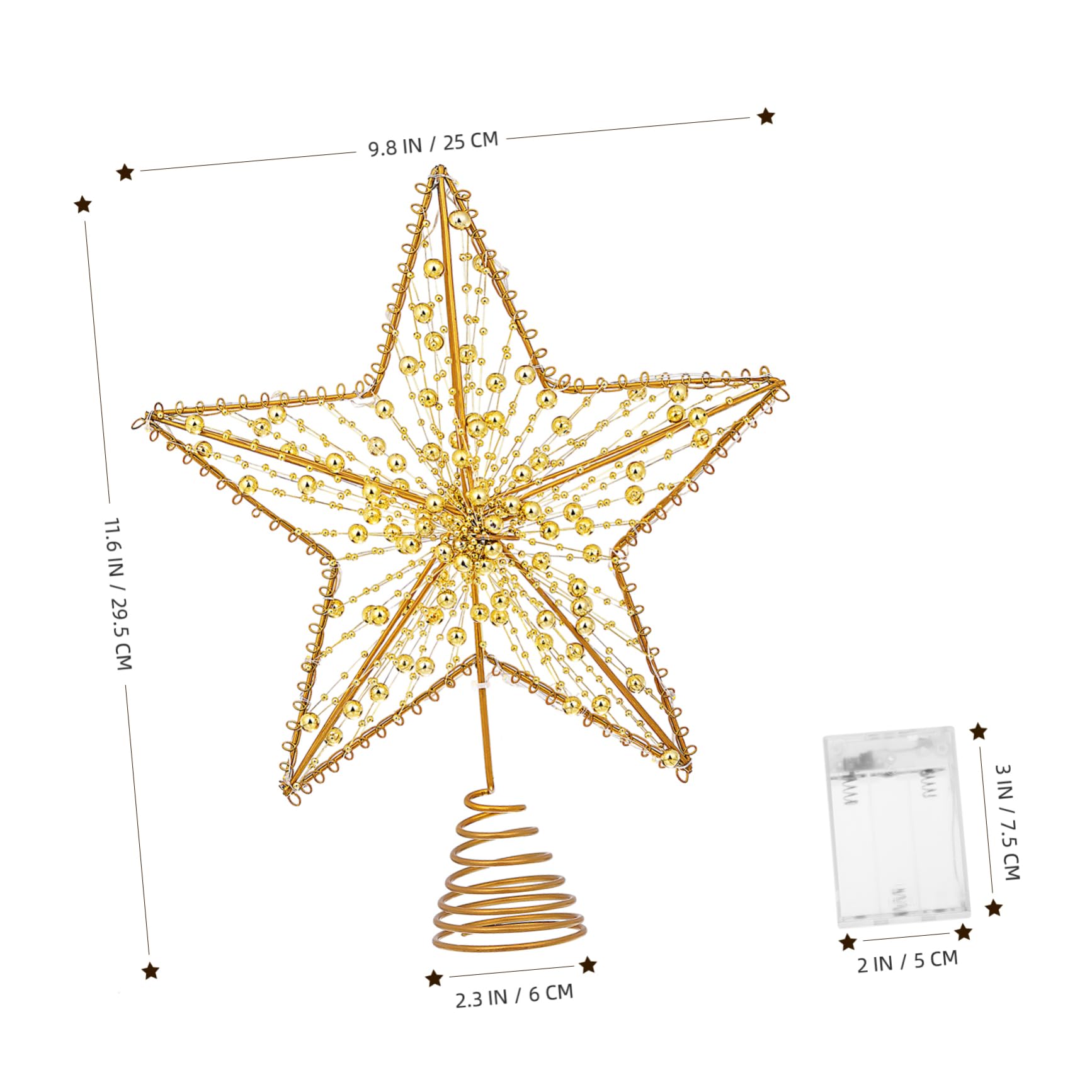 Christmas Tree Topper Star- Star Tree Topper Lighted with LED Wire Christmas Tree Decorations Christmas Tree Ornament Xmas Party Decoration (12 Inch,Golden)