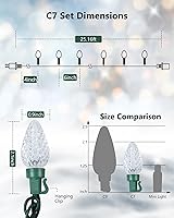 Vista 6 de Juego de 2 luces LED C7 de Navidad, 25.16 pies, 50 luces LED conectables para interiores y exteriores, luces navideñas rojas y blancas para casa