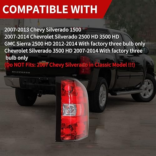 Miniatura 3 de Conjunto de luz trasera del lado del pasajero para Chevy Silverado 2007-2013 estilo de fábrica para camioneta luces traseras de montaje de luces de