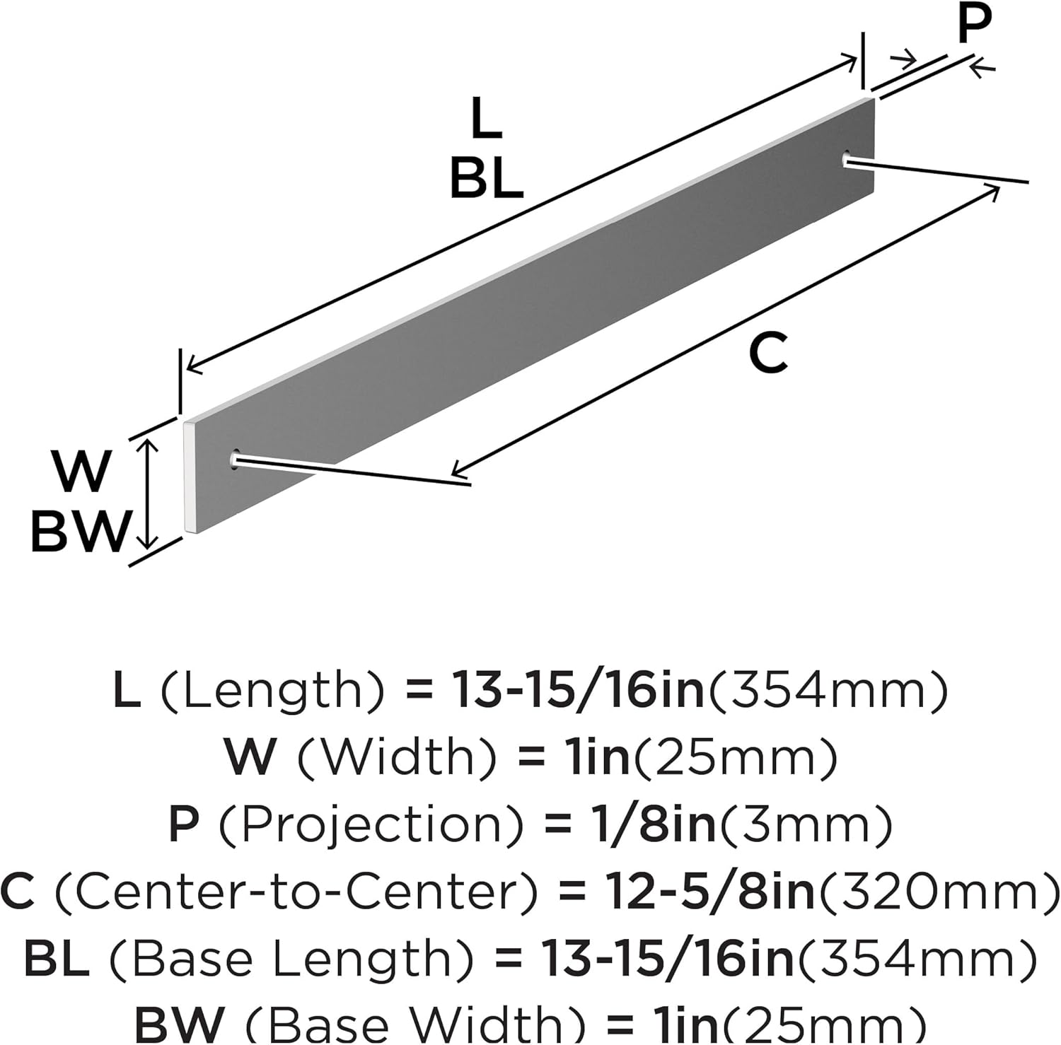Amerock Ladera 12-5/8 inch (320mm) Center-to-Center Rectangle Polished Chrome Cabinet Pull Backplate, BP3776826