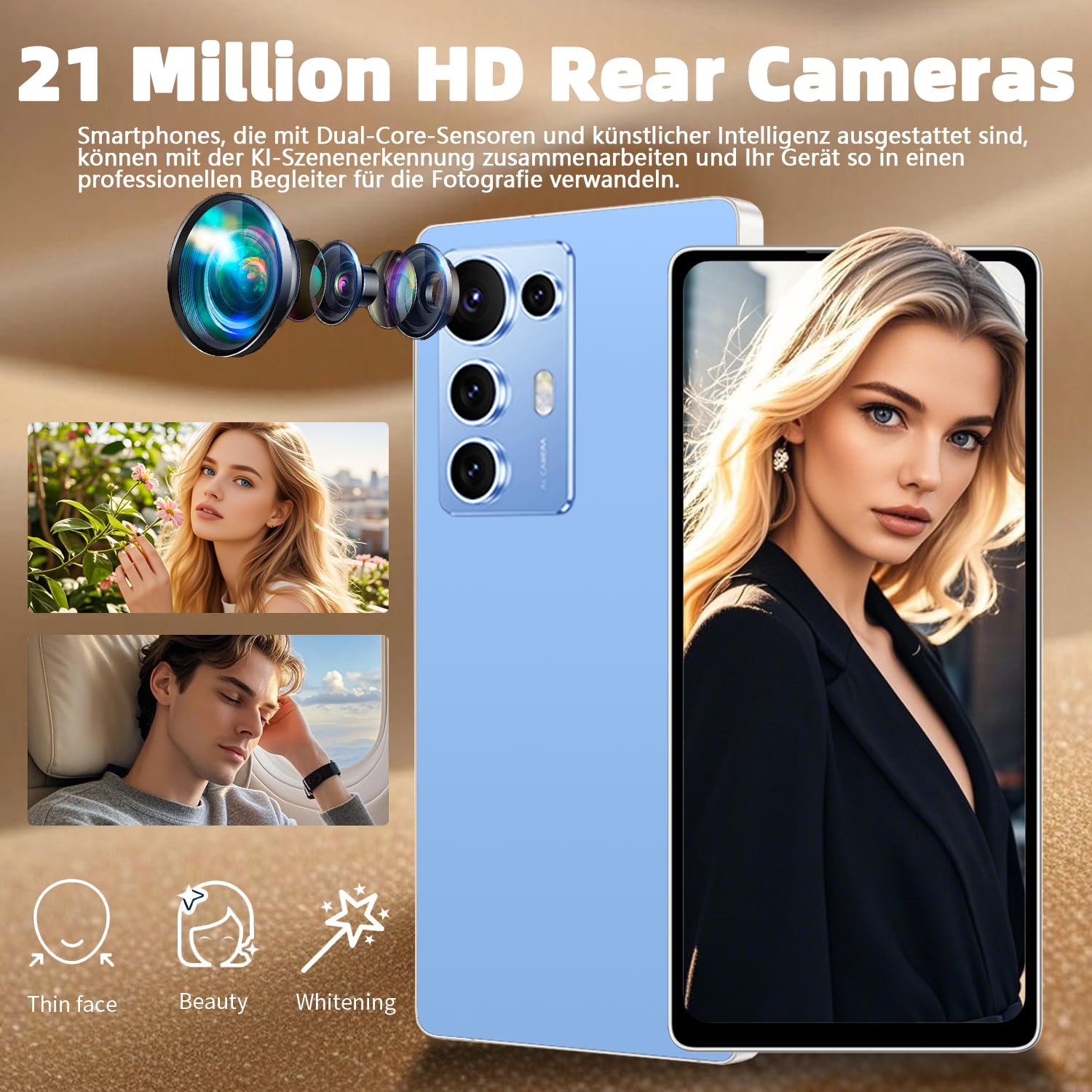 Android Smartphone 8+256GB 6,8" HD-Display, 4500 mAh Akku & 21+8 MP Dual-Kamera - Simlockfrei, Dual-SIM, Face ID & OTG,Grün