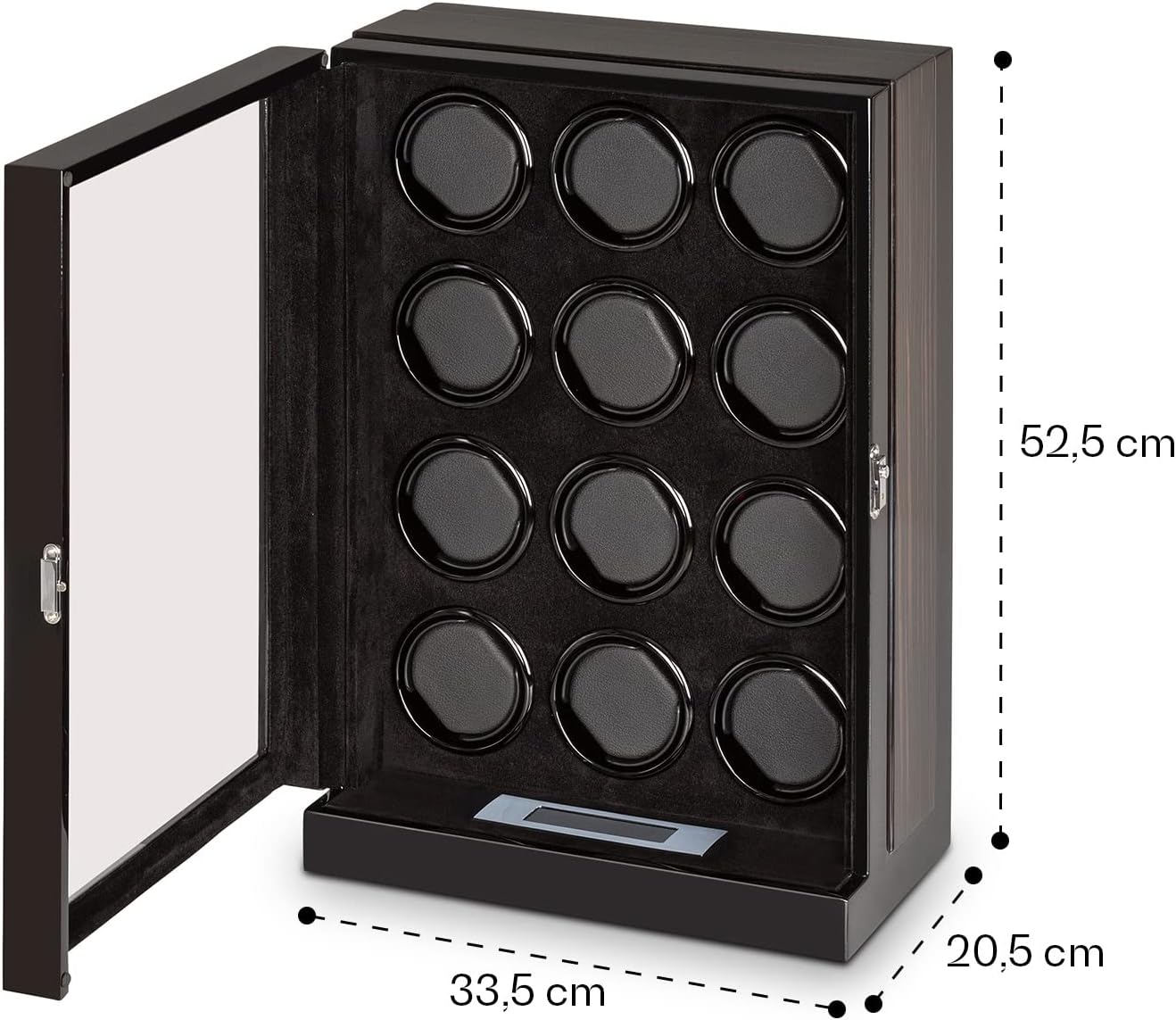Klarstein Klagenfurt Watch Winder for 12 Automatic Watches, Left and Right Running, Max. 2200 Revolutions per Day, Viewing Window, Piano Black