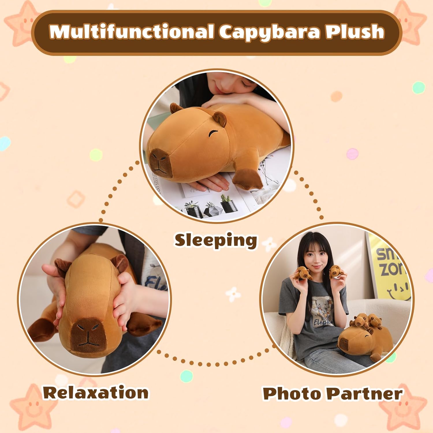 SQEQE Stuffed Capybara Plush - Cute Capybara Mommy with 4 Babies Surprise Soft Animal Toy Christmas, Valentine's, Birthday Gifts Ideal for Boys and Girls