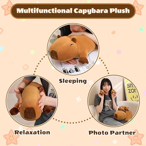 Miniatura 6 de SQEQE Peluche de Capybara de peluche, linda mamá Capybara con 4 bebés sorpresa, juguete de animal suave para Navidad, San Valentín, regalos de