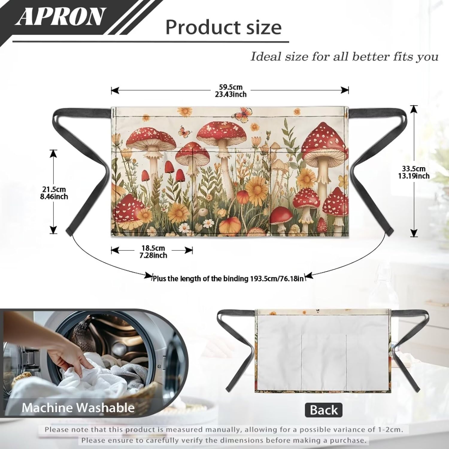 doginthehole Half Aprons with Pockets Waist Apron with Long Strap Waterproof Server Aprons for Women Men