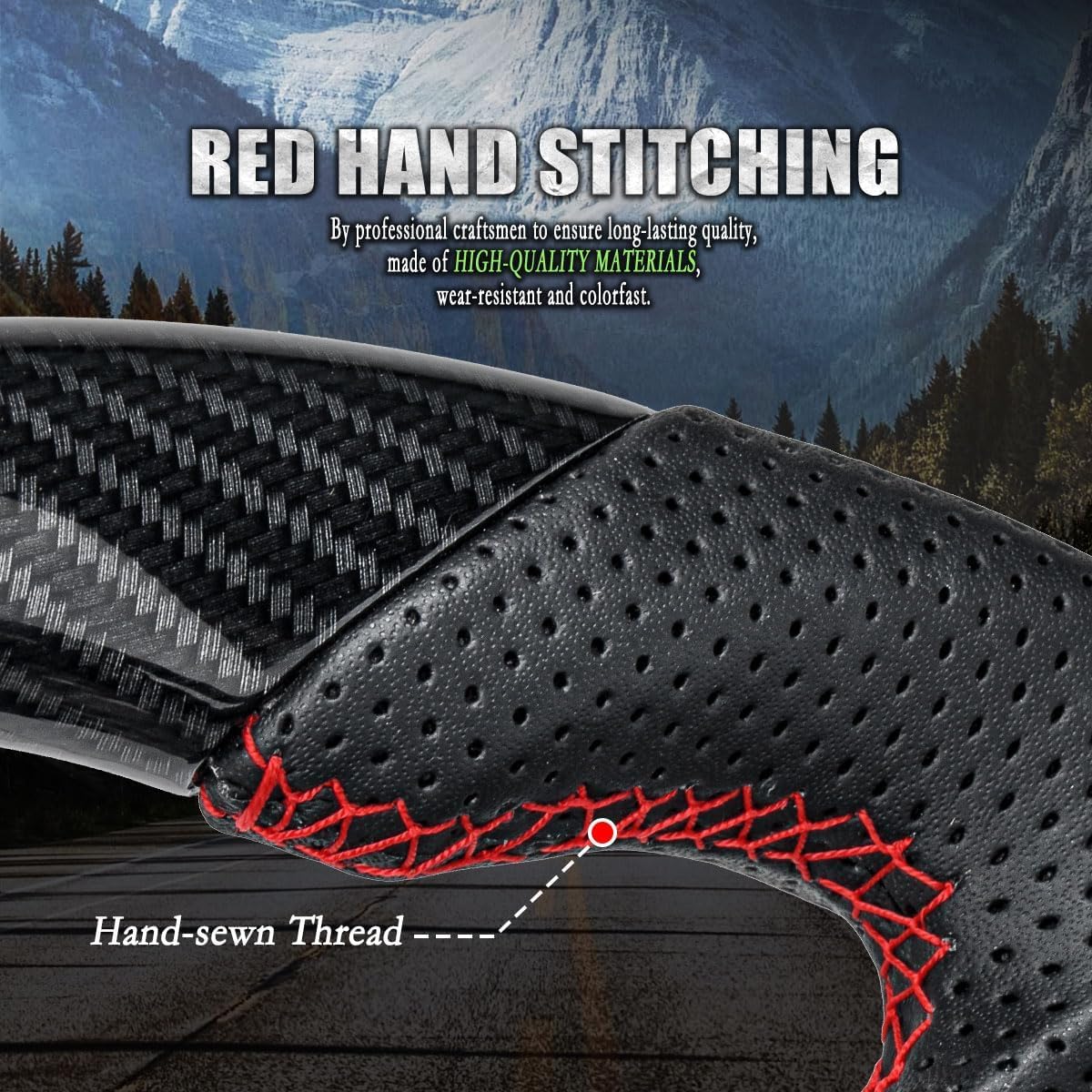 Hydro-Dip Carbon Fiber Steering Wheel for Subaru Impreza WRX STI 2008-2014, Forester 2009-2013 SH, Impreza 2008-2011, Red Stitching Flat Bottom Sport Grip Replacement, JDM Rally Look