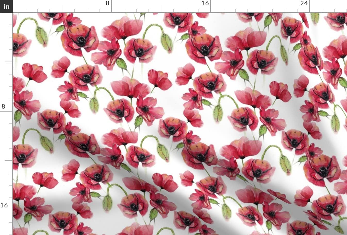 Spoonflower Fabric - Red Poppies Pattern Summer Floral Flowers Field Watercolor Spring Printed on Upholstery Velvet Fabric Fat Quarter - Upholstery Home Decor Bottomweight Apparel