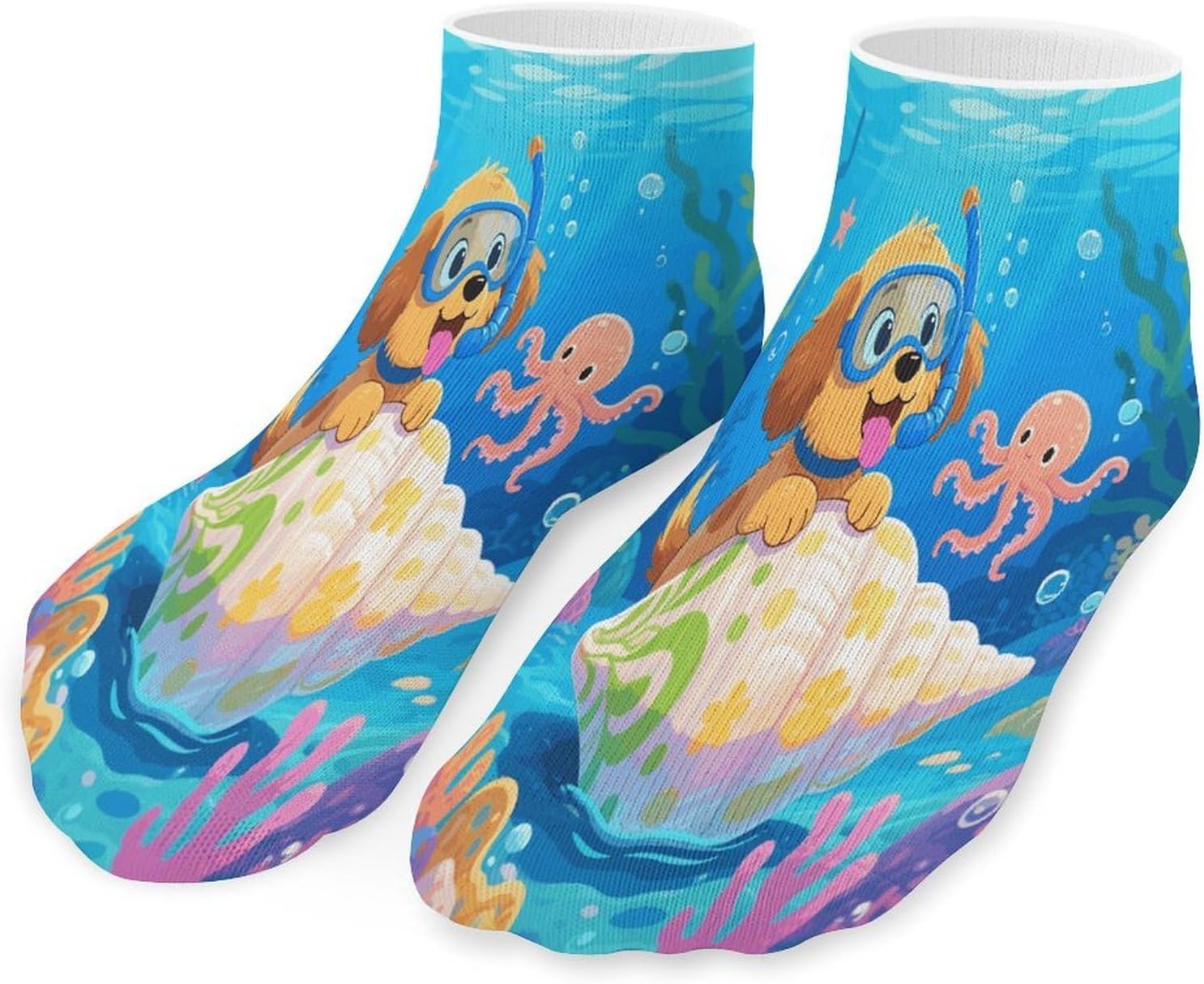 Socks for Men Women 5 Pairs Short Ankle Socks | Underwater Dog Low Cut Casual Crew Sock Cute Breathable Athletic Socks Non Slip No Show Sock