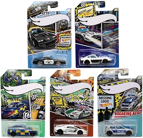Hot Wheels Police Pursuit Comic Missing Logo Art Variant - Paquete completo de 5 (edición 2020) | Coches de policía coleccionables 1:64 fundidos a disponible en Yaxa Guatemala