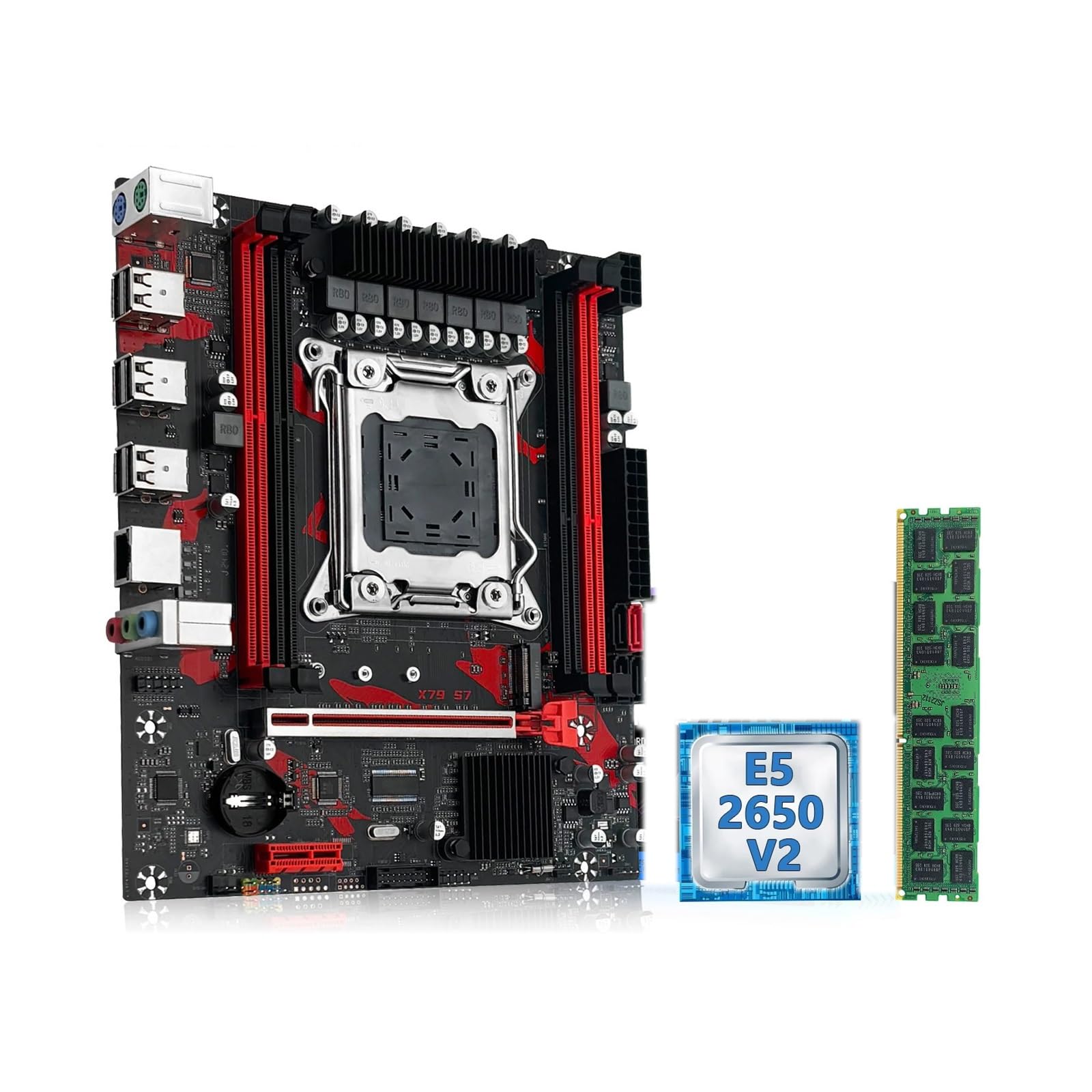 Motherboard Combo Fit for Machinist X79 Motherboard Combo Intel Xeon E5 2650 V2 LGA 2011 CPU Processor + DDR3 1 * 16GB RAM Support M.2 NVME Slot(Motherboard+CPU)