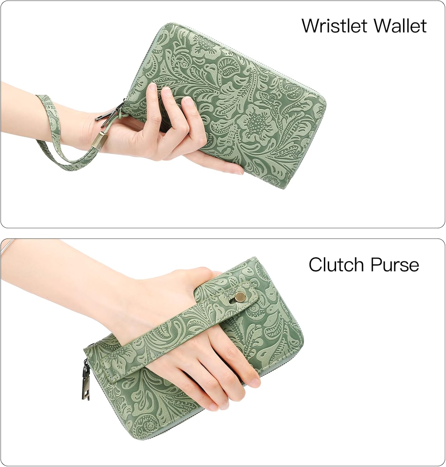 GOIACII Women's Wallet Wristlet Ladies Phone Purse RFID Blocking Large Card Holder Double Zip Grip Strap Vegan Leather - Image 2