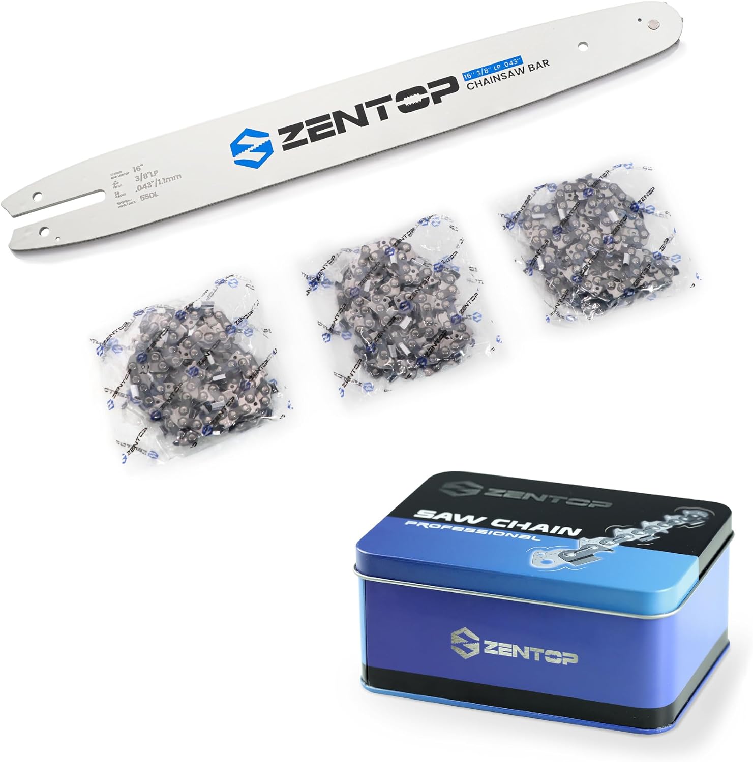 16 Inch Chainsaw Bar and 6 Chains, .043'' Gauge 3/8" LP Pitch 55DL Fits Stihl MS170, MS171, MS180c and More- 61PMN3, R55