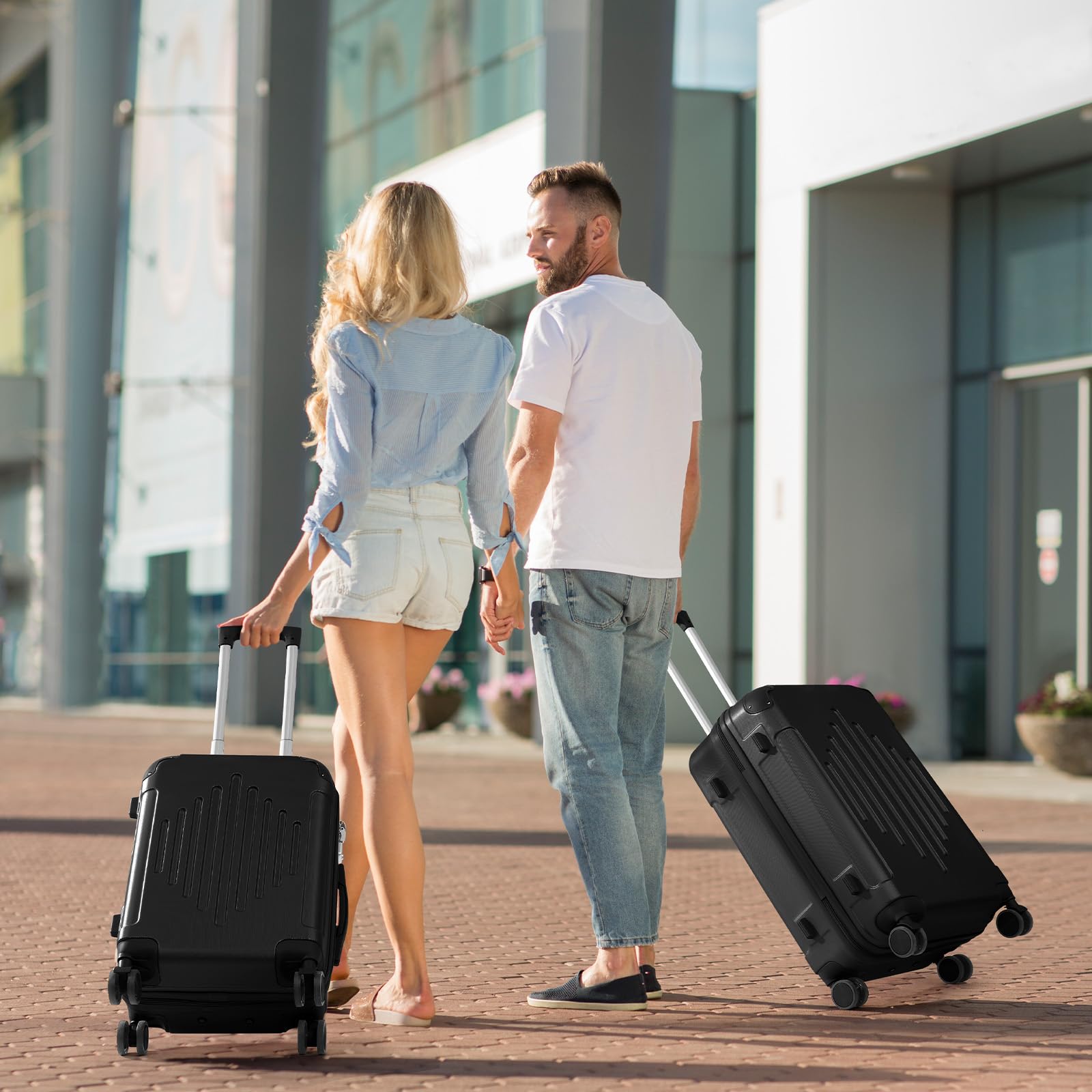 LEADZM Valise Grande Taille Rigide en ABS, 4 roulettes Spinner, Coins Renforcés, Serrure à Combinaison, ABS avec Coins Renforcés - Bagage Soute - Noir, XL/75cm
