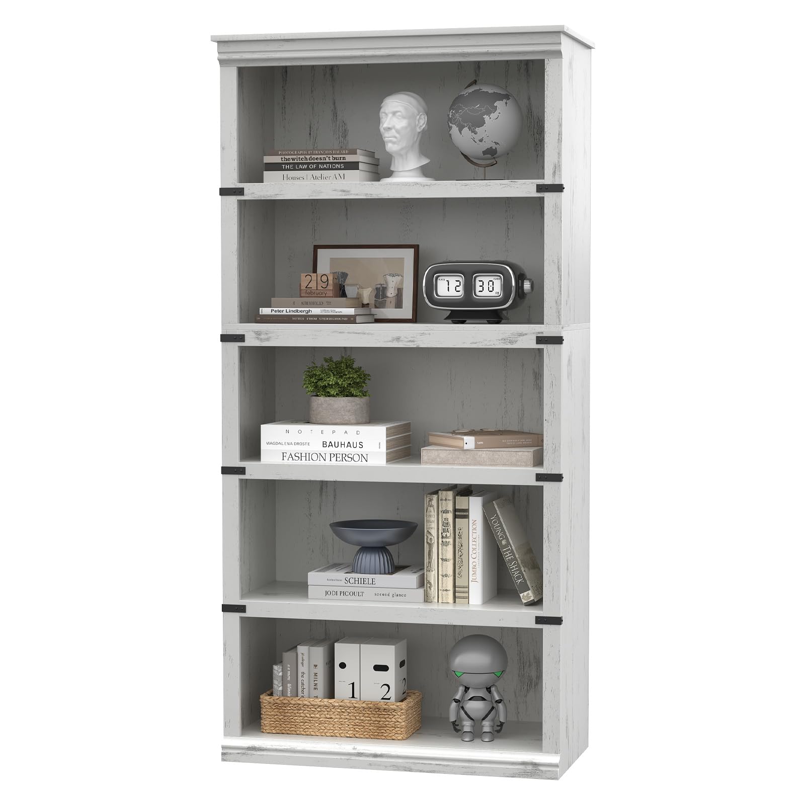 Bücherregal/Standregal, 5 Ebenen - Hohes Holzregal Mit Offenen Ablagen, Stabil Für Schwere Bücher - Für Home Office/Wohnzimmer/Schlafzimmer - Farbe: Weiß Größe: 80 * 32 * 171