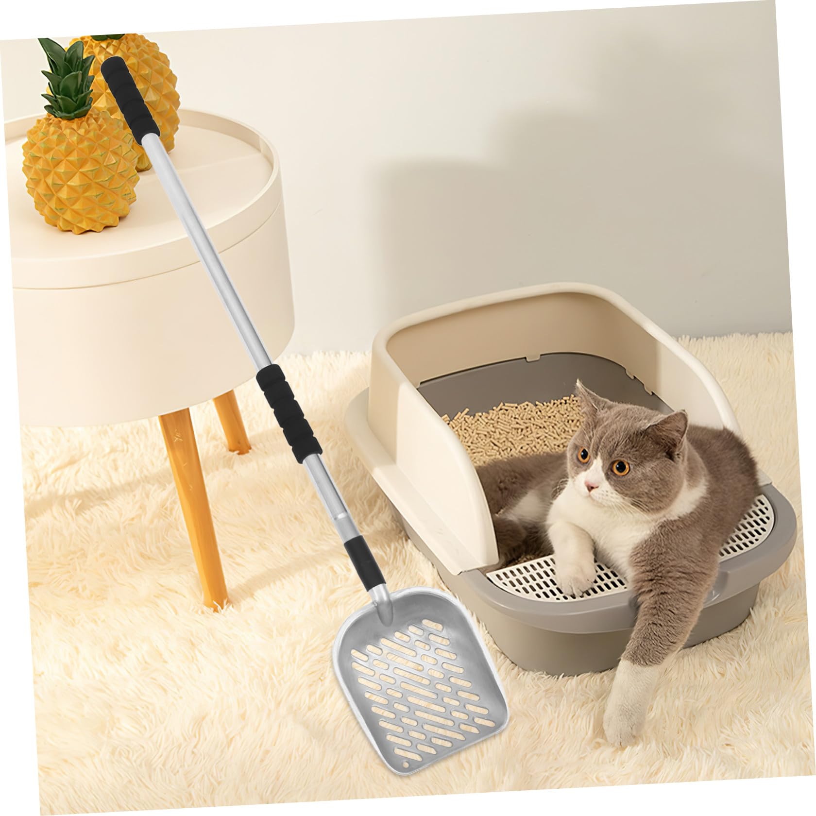 YARNOW Paletta Lettiera Gatto in Acciaio Inossidabile con Manico Lungo e Filtro a Setaccio Riutilizzabile per Pulizia Rifiuti Animali Domestici in Casa Argento