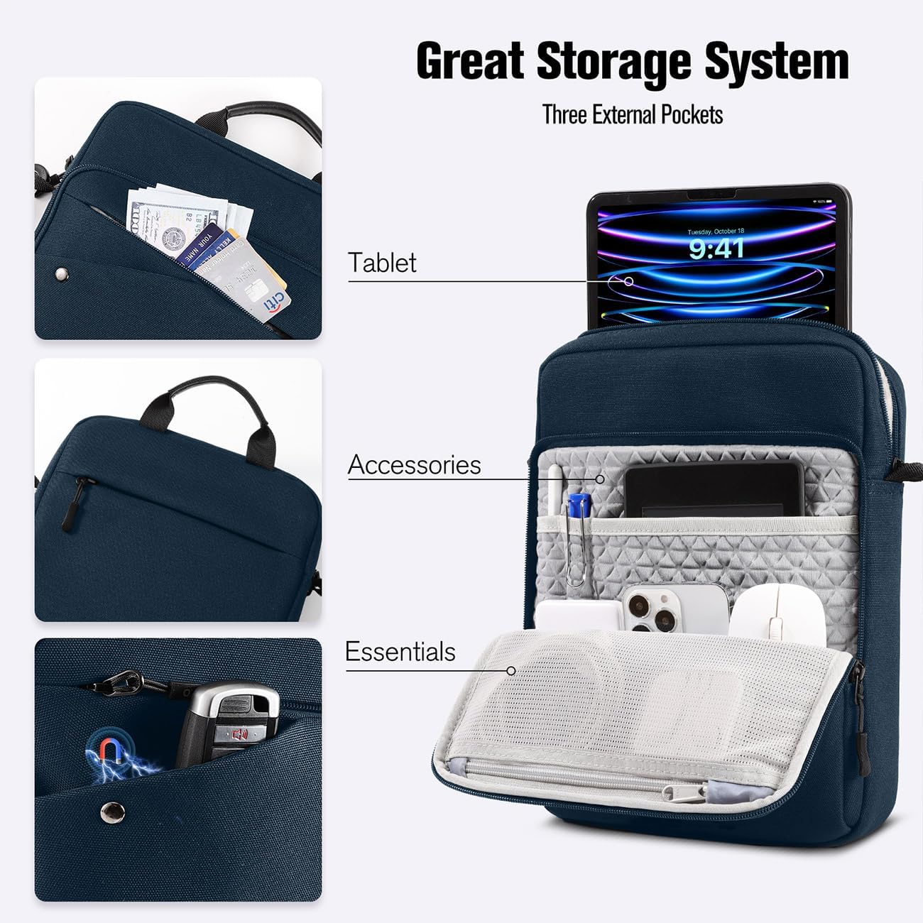 MoKo Tablet Sleeve Bag,12.9 Inch iPad Carrying Case,360° Protective Tablet Travel Case with Shoulder Strap,13 Inch New i-Pad Pro M4 & Air M2 2024, i-Pad Pro 12.9 M2&M1,Galaxy Tab S9+/S8+ 12.4, Indigo - Image 4