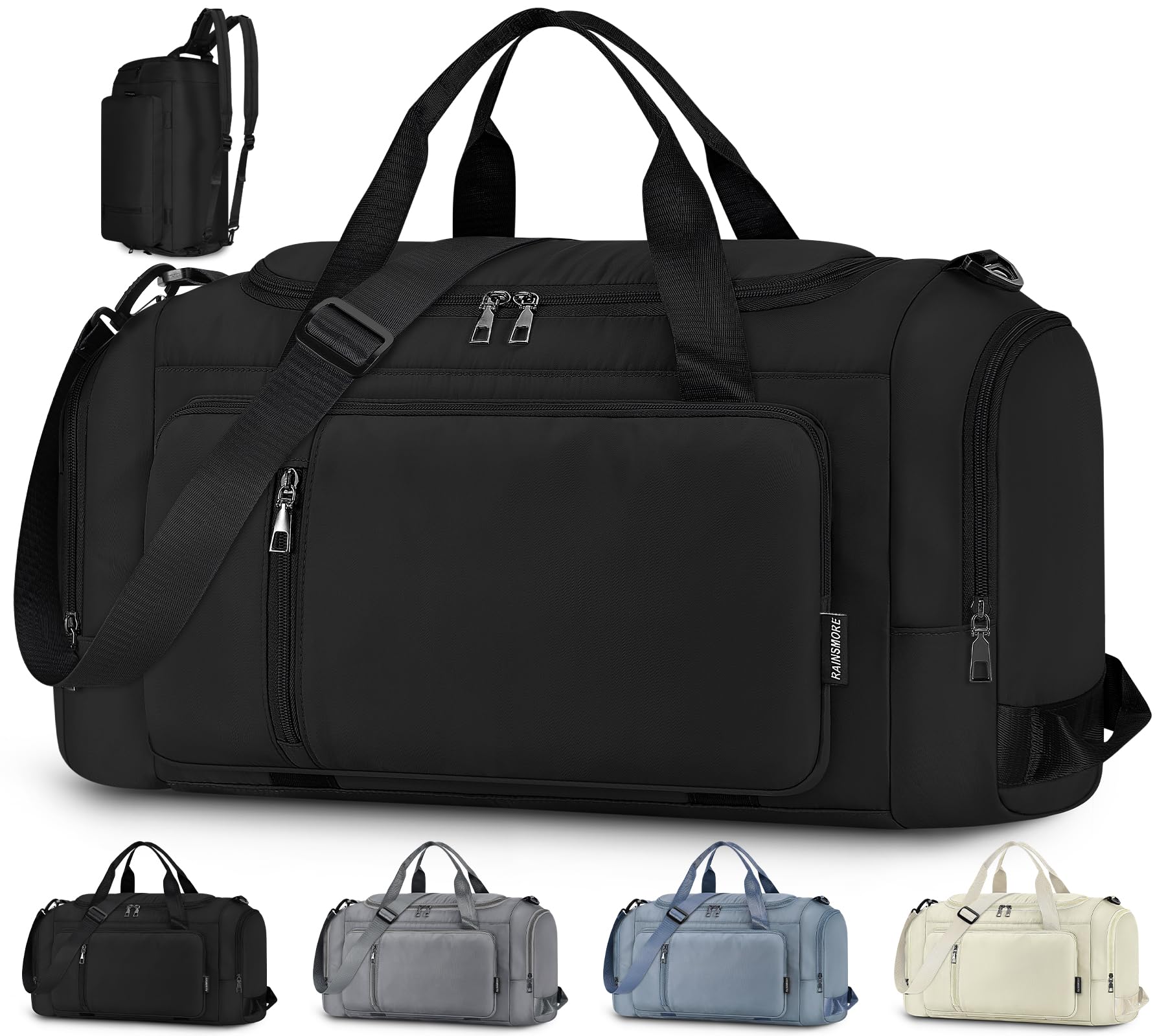 RAINSMORE ボストンバッグ 修学 大容量 30L 旅行バッグ レディース 撥水加工 1泊2日 4WAY ジムバッグ メンズ ショルダー 靴収納 乾湿分離 軽量 ベルト取り外し可能 スポーツ ブラック