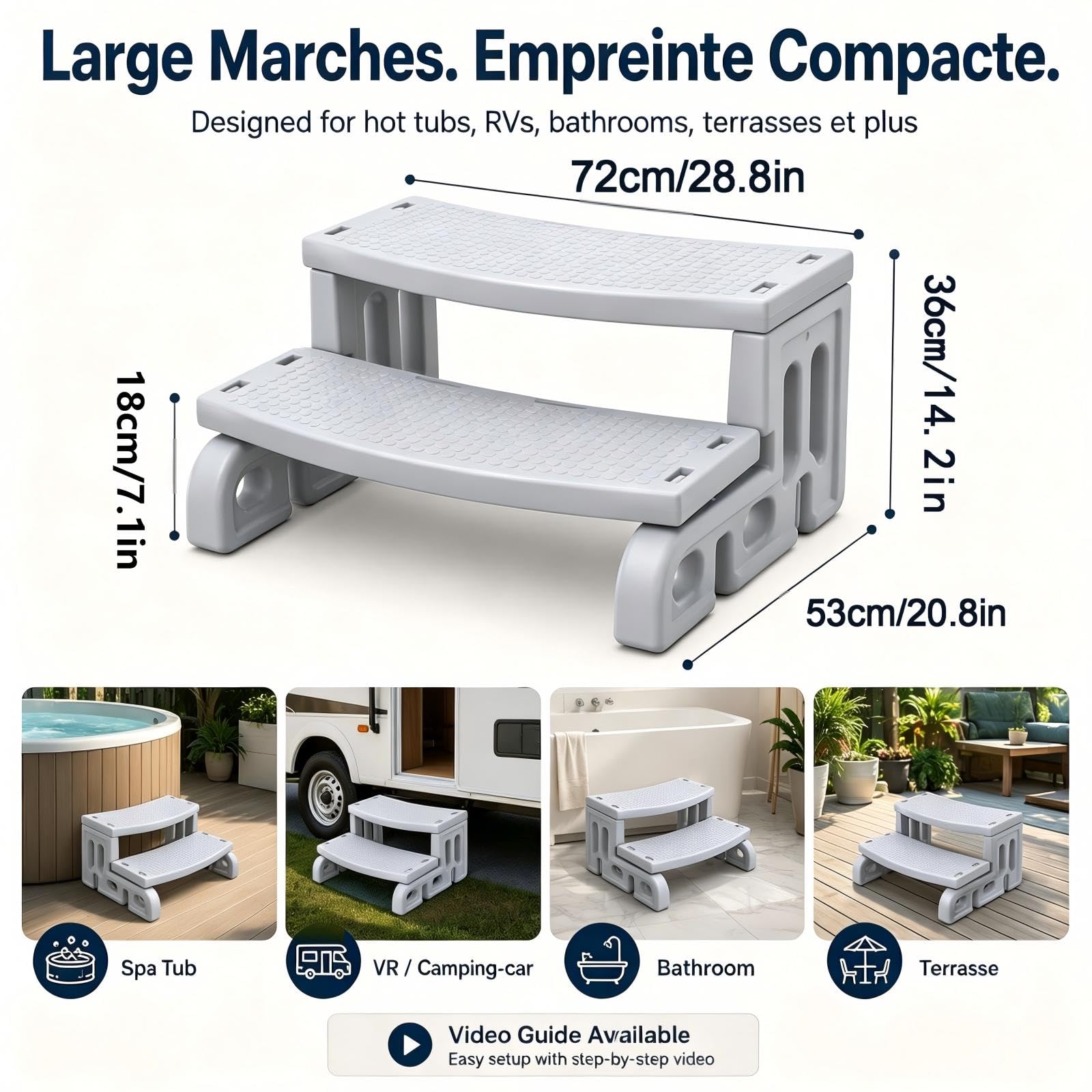 Whirlpool Escalier à 2 marches antidérapant Portable Universel en Plastique pour l'extérieur