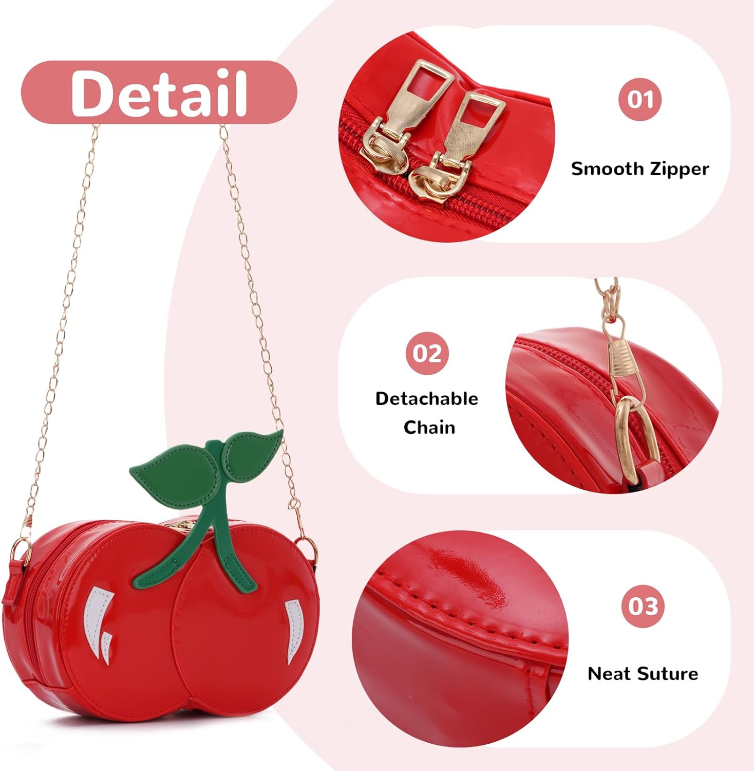 Oweisong Cherry Purse for Women Novelty Fun Shape Handbag Tote Red Cute Unique Fruit Shoulder Crossbody Bag - Image 6