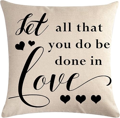 Miniatura 10 de Paquete de 4 fundas de almohada con citas familiares, rústicas para el hogar, palabras de amor, corazón rojo, país, fundas de cojín de decoración