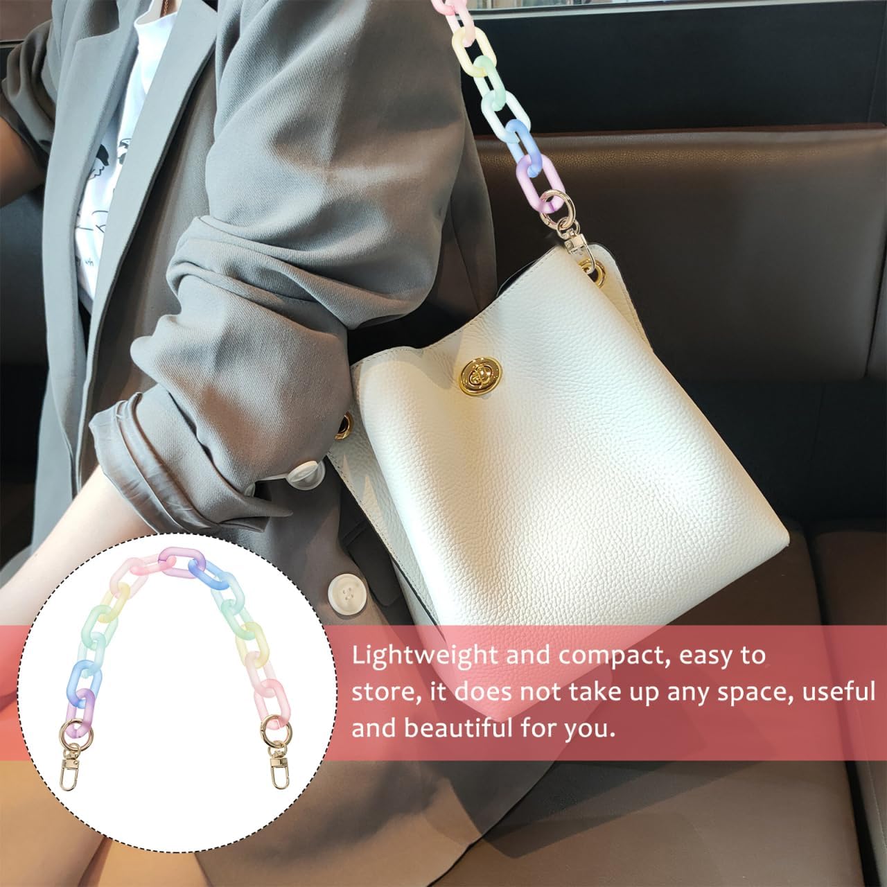 VALICLUD Acrylic Handbag Strap Colorful Rainbow Purse Replacement Chian Crossbody Shoulder Replacement Strap