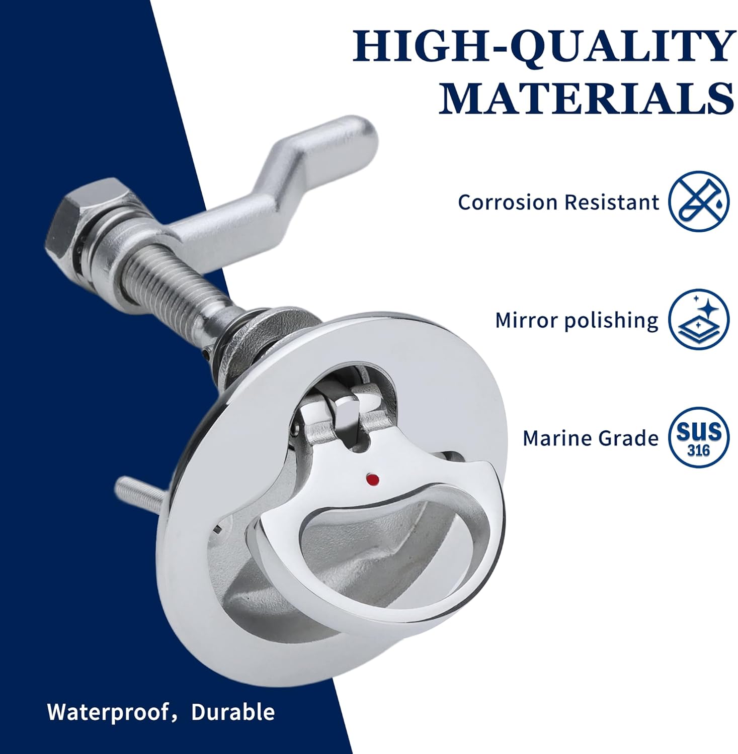 SHENGHUISS Boat Cam Latch,Flush Pull Handle,316 Stainless Steel Boat Hatch Latch with Back Plate for Yachts, Ships,RVs