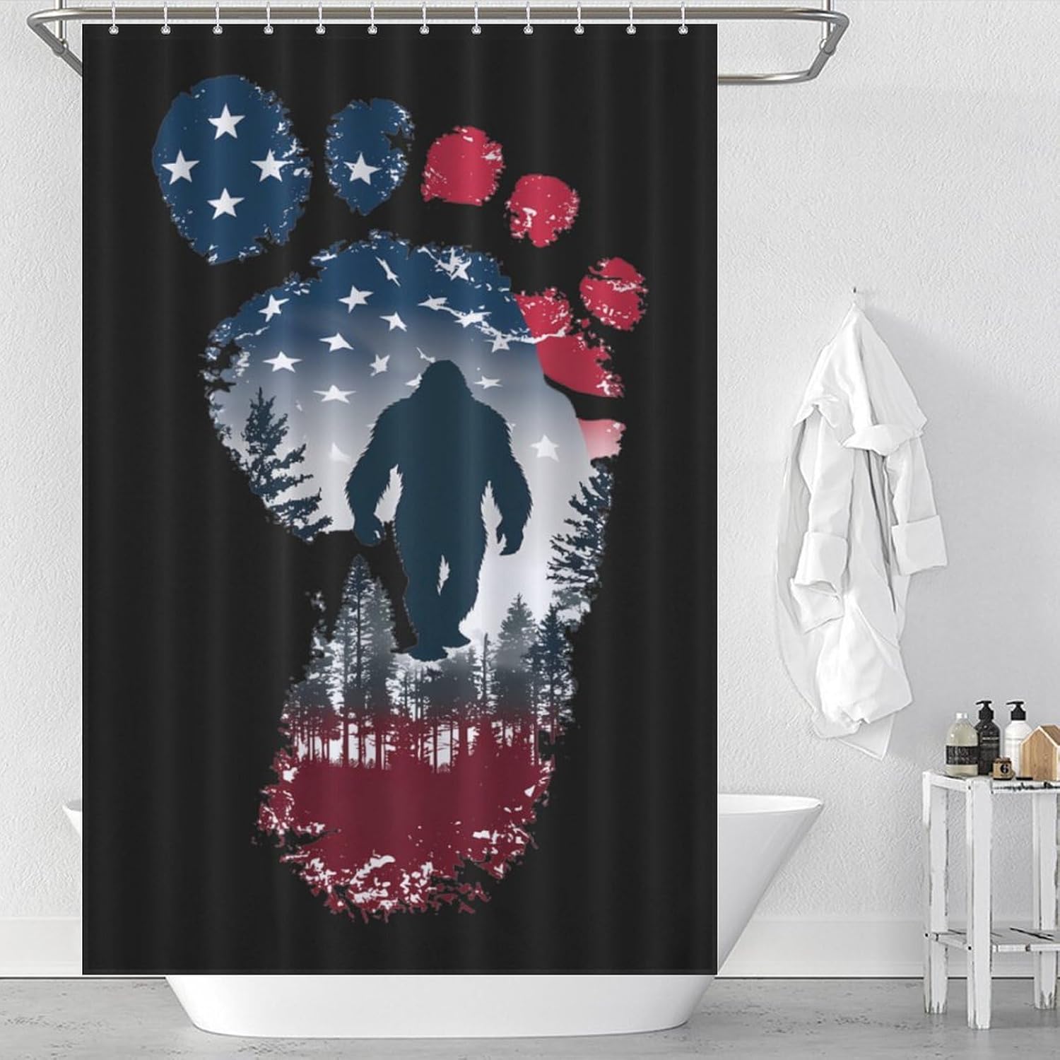 USA Flags Bigfoot Sasquatch Footprint Shower Curtain 46.85x70.87Inch（119x180cm） Polyester Bath Curtain Shower Curtains Printed Decorative