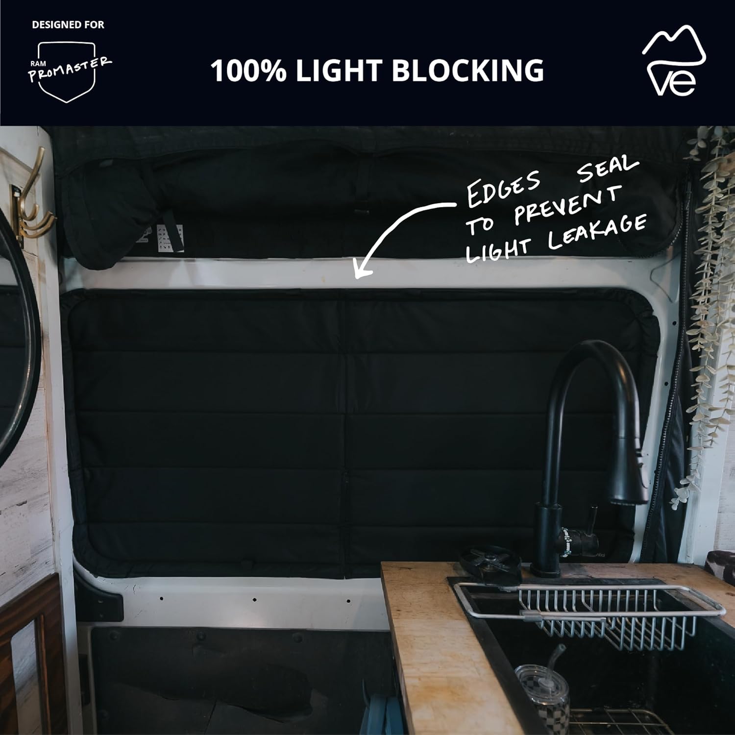 VanEssential Insulated Stealth Blackout Sliding Door Window Cover Designed for RAM Promaster with Bare Metal Window Frame Van Years 2014 to Current Model - Black