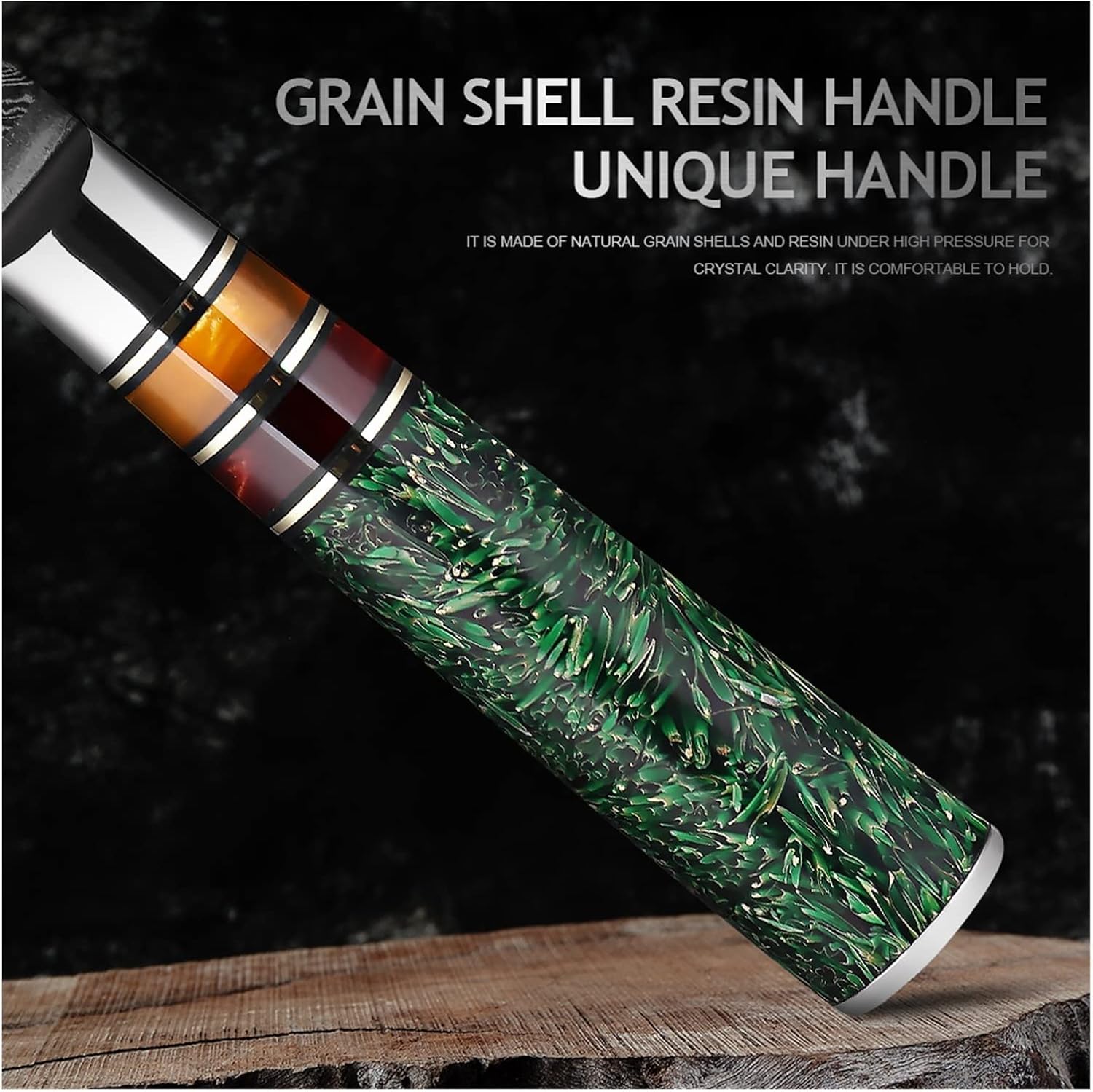 7PCS, 8PCS 67 Layer Damascus Steel Professional Kitchen Knives Sets Multifunctional Utility Chef Knife Green Grain Shell Resin Handle(7PCS)