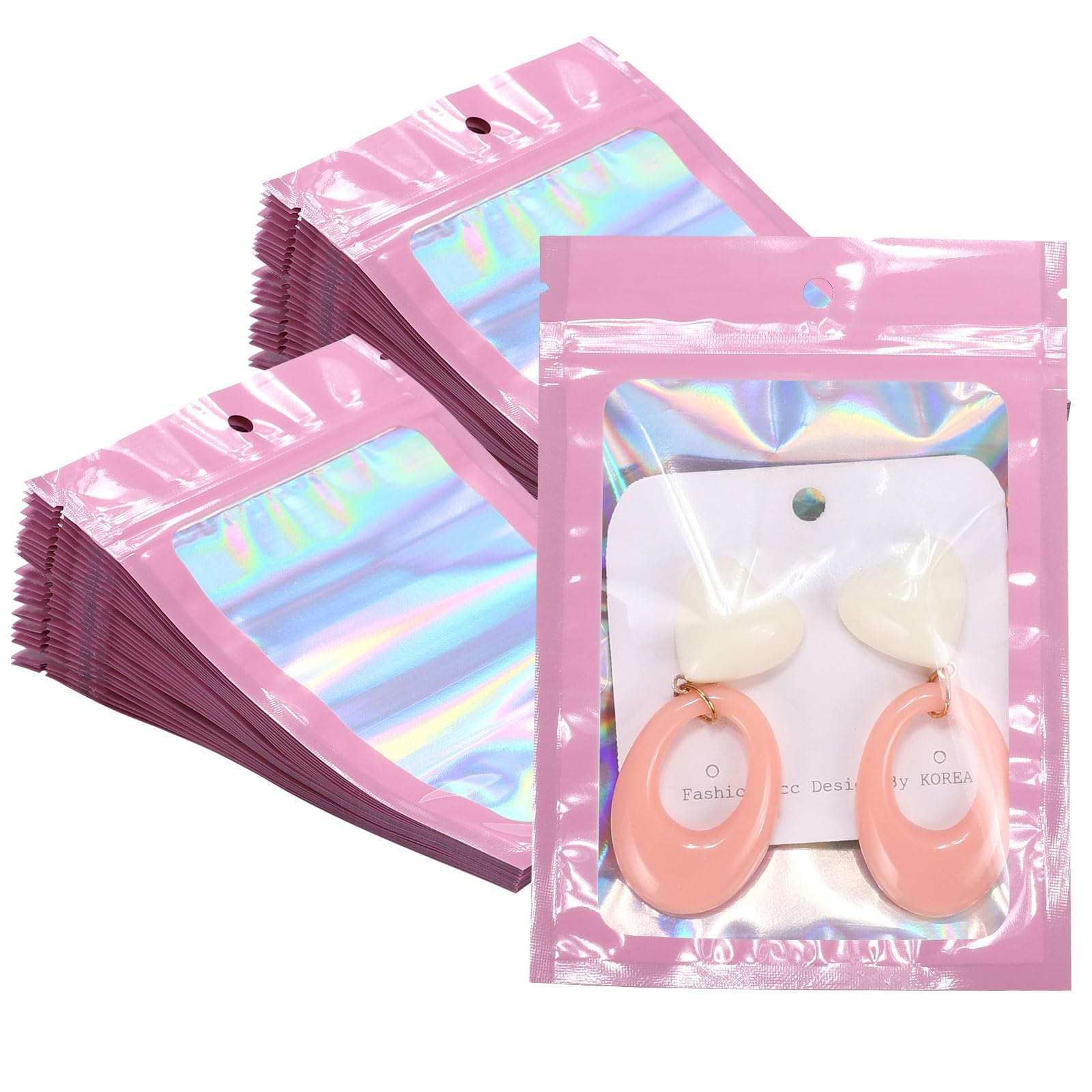 Photo 1 of 100Pcs Holographic Packaging Bags 4x6 Inch Resealable Foil Mylar Bags for Small Business Party Favor Pouch Packaging and Sample Storage (Pink)