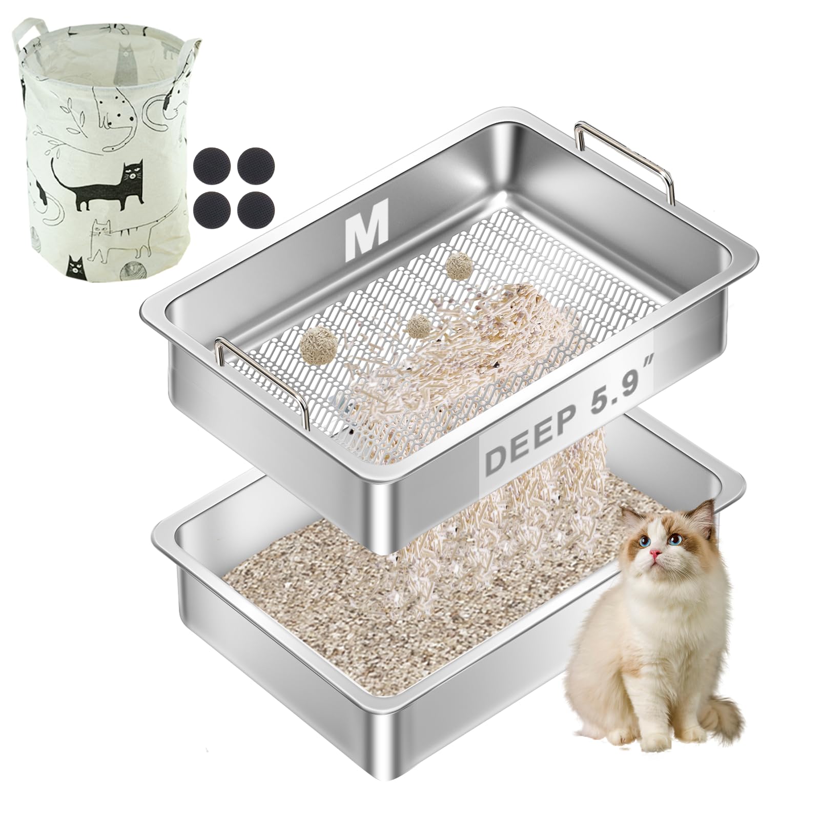 Photo 1 of IXARO Stainless Steel Sifting Cat Litter Box