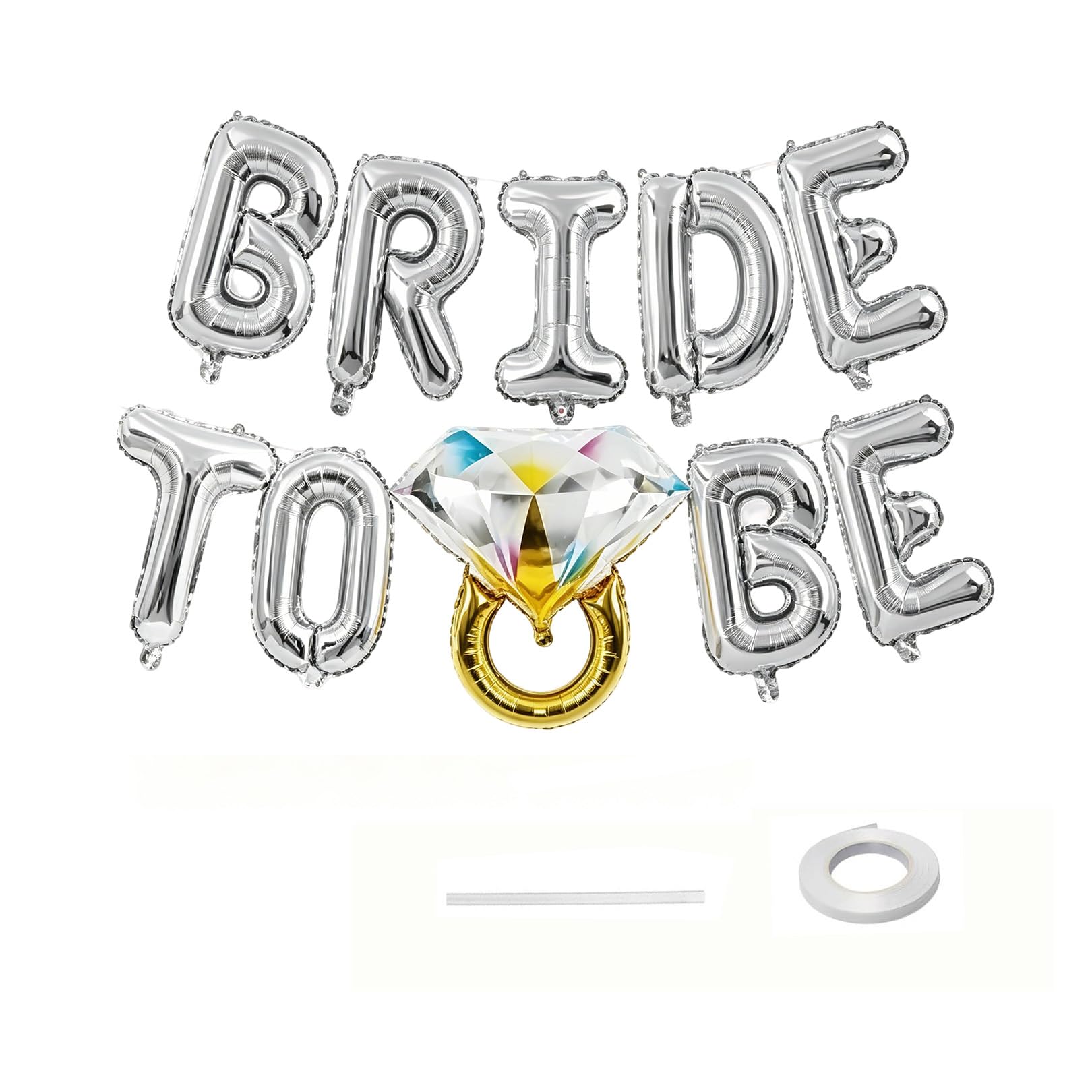 Bachelorette Party Decorations, Silver Bride To Be Letters Balloons Banner with Diamond Ring Foil Balloons Hen Party Decorations for Bridal Shower Engagement Wedding Photo Booth