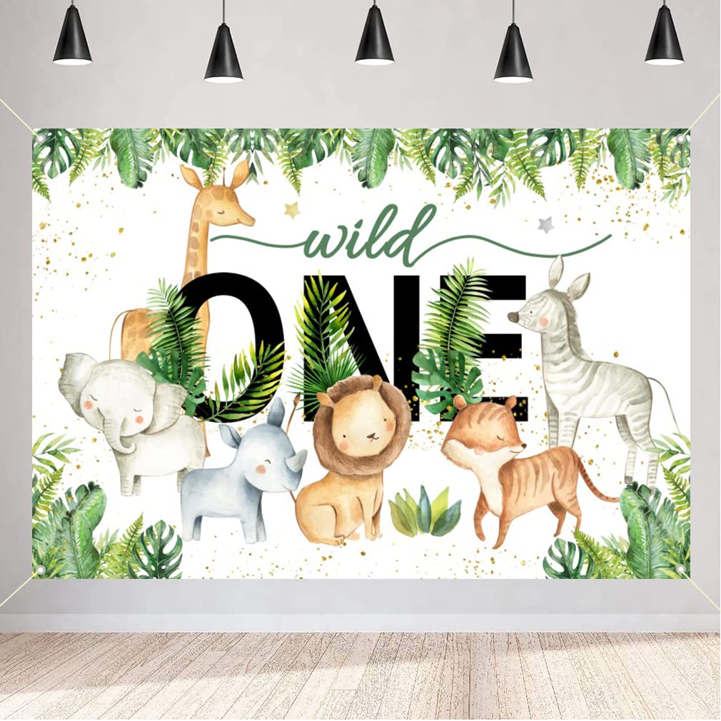 1st Birthday Decorations for Kids, Safari Animal Wild One Cartoon Backdrop Fabric Sign Poster, Jungle Boy or Girl 1st Birthday Party Supplies Photo Background Welcome Sign, 150cm x 90cm