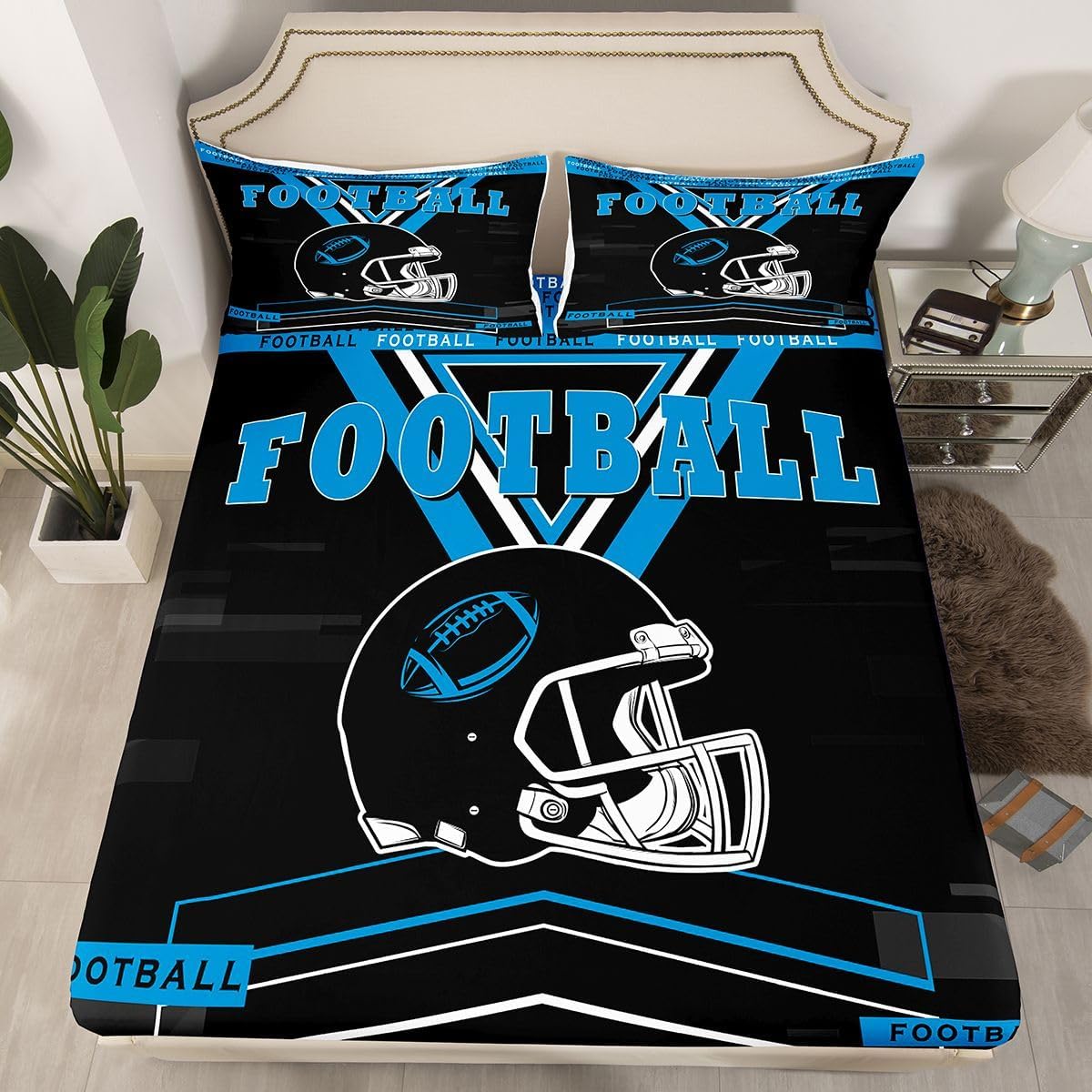Erosebridal Queen Football Bed Sheets Set for Fan,Rugby Sheet Set for Kids Boys Teens,Football City Sheets,Sports Flat Fitted Sheet with 2 Pillowcases Deep Pockets - Image 4