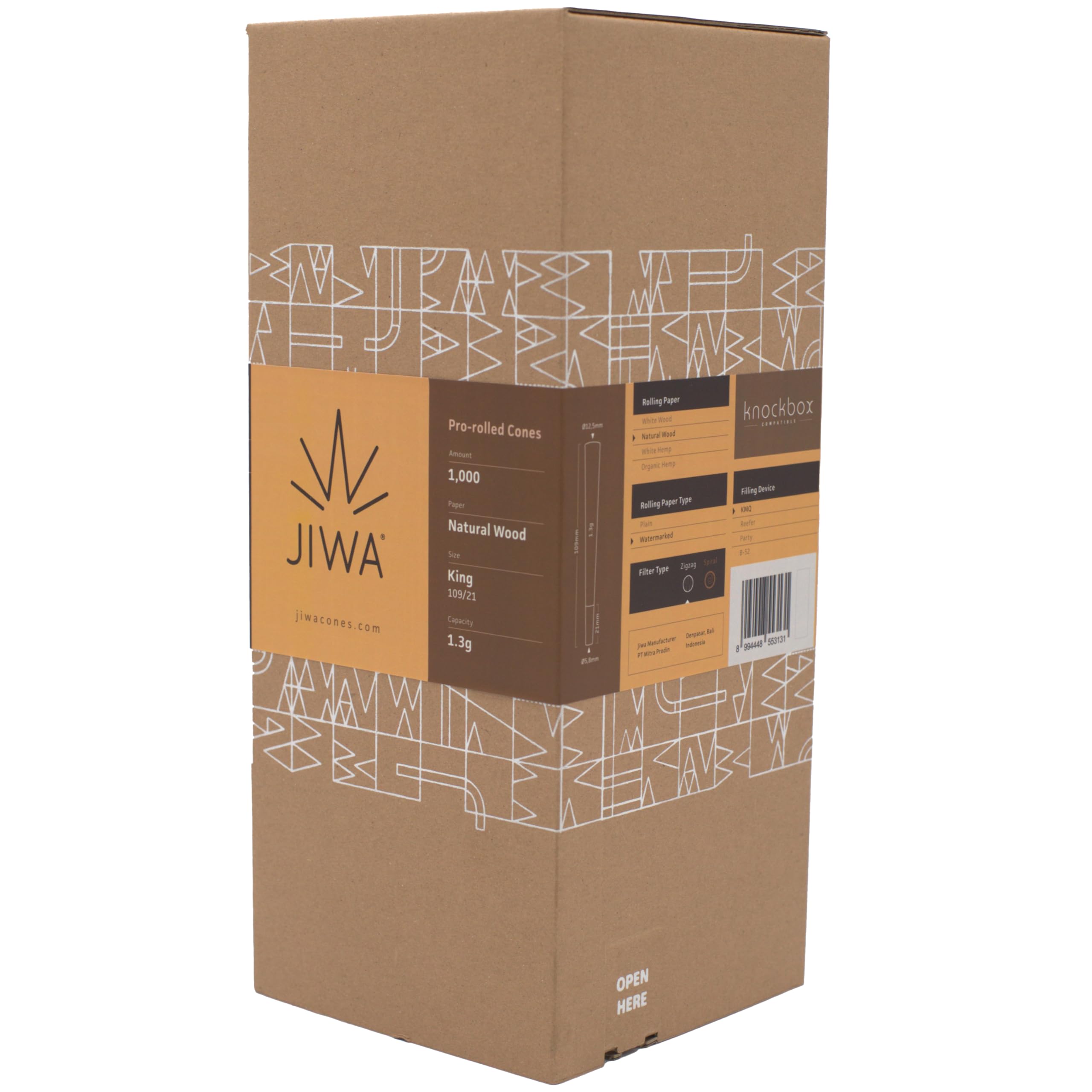 JIWA 1000 Conos Pre-Rolled sin Blanquear - Conos Pre-Rolled King Size - Conos de Joint Cónicos Pre-Rolled - Papeles Pre-Rolled (109 mm) Con Filtro (21 mm)