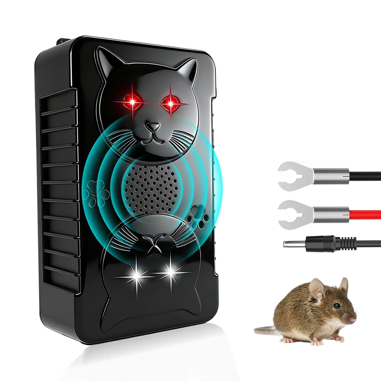 Marderschreck Auto Batteriebetrieben, Marderabwehr Ultraschall mit LED Blitzlichter Anti Gewöhnungseffekt, Marderschutz mit 12V Autobatteriekabel & USB Effektiver für Haus, Dachboden, Garten, KFZ