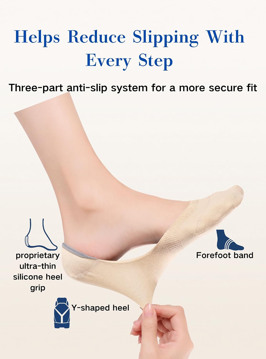 No Show Socks Womens, 6 Pairs Cotton Non Slip Ultra Low Cut Invisible Liner Footies for Flats Loafers Dress Shoes