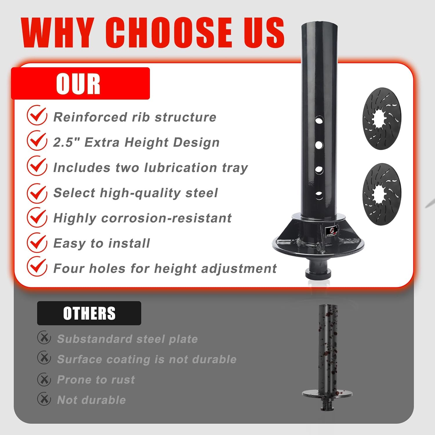 Gooseneck to 5th Wheel Adapter Trailer Coupler with 2" Kingpin, 4" Round Tube, Adjustable Height Fit for Campers,Trailers,Tractors- 30000 lb Capacity