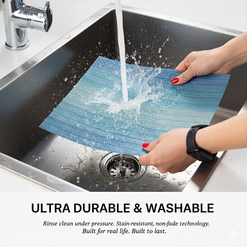 Blue Placemats Set of 4 Anti-Slip Waterproof Table Mat