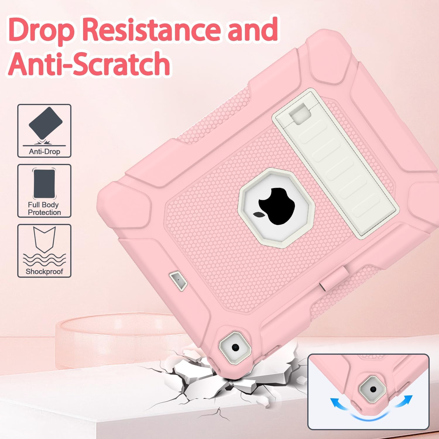 BMOUO Case for iPad 6th 5th Generation (iPad 9.7 inch, 2018/2017), Shockproof Protective iPad 9.7 Case with Built-in Stand/Pencil Holder for iPad 6th/5th Gen, Air 2, Pink