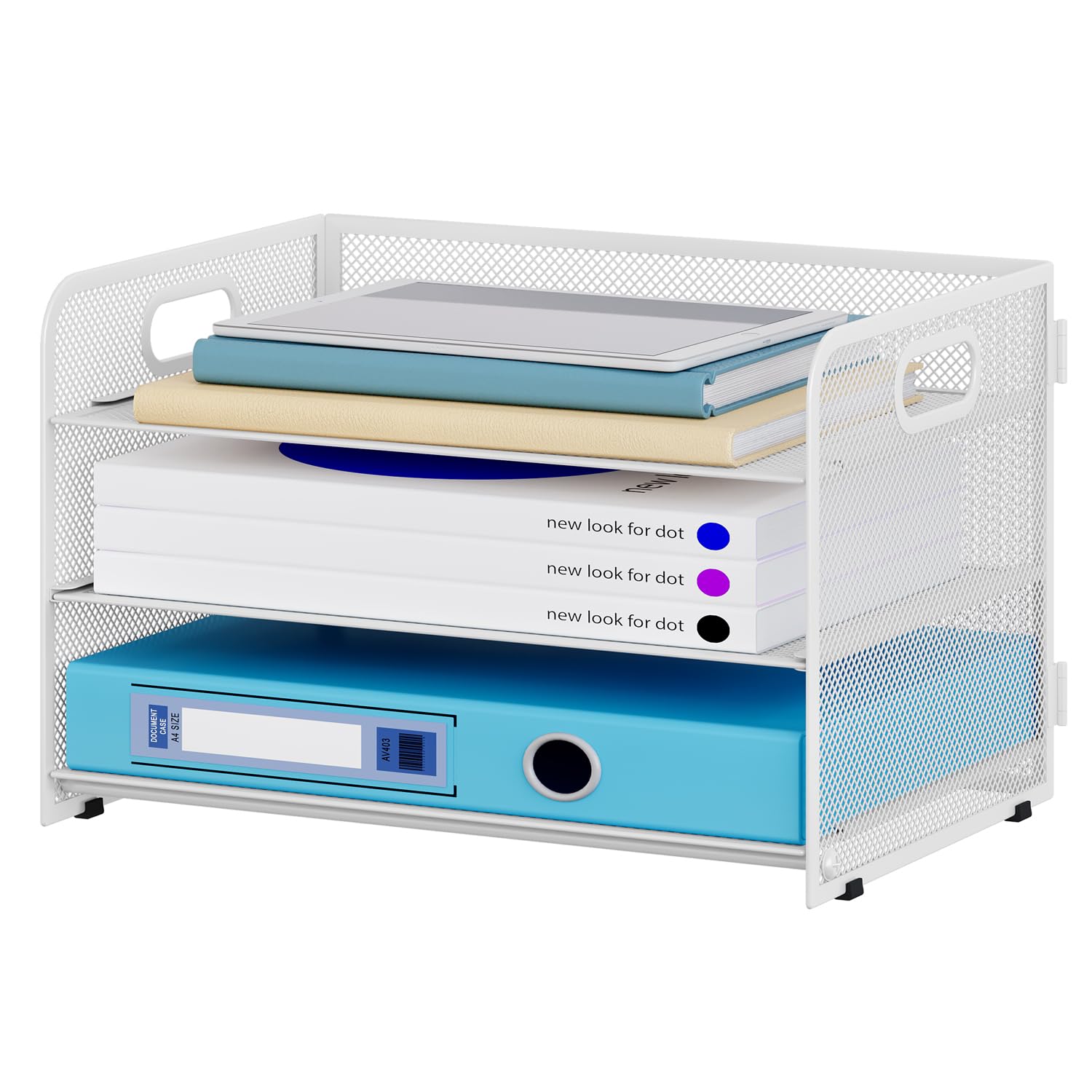 3 Niveles Organizador Archivador Optimiza Espacio, Escritorio Bandeja A4 Papel Mantiene Limpieza, Clasificador Documentos para Oficina y Hogar, Metal, Blanco