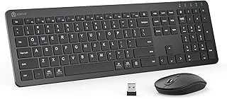iClever GK08 Wireless Keyboard and Mouse - Rechargeable Keyboard Ergonomic Quiet Full Size Design with Number Pad, 2.4G Stable Connection Slim White Keyboard and Mouse for Windows Mac OS Computer (Black)