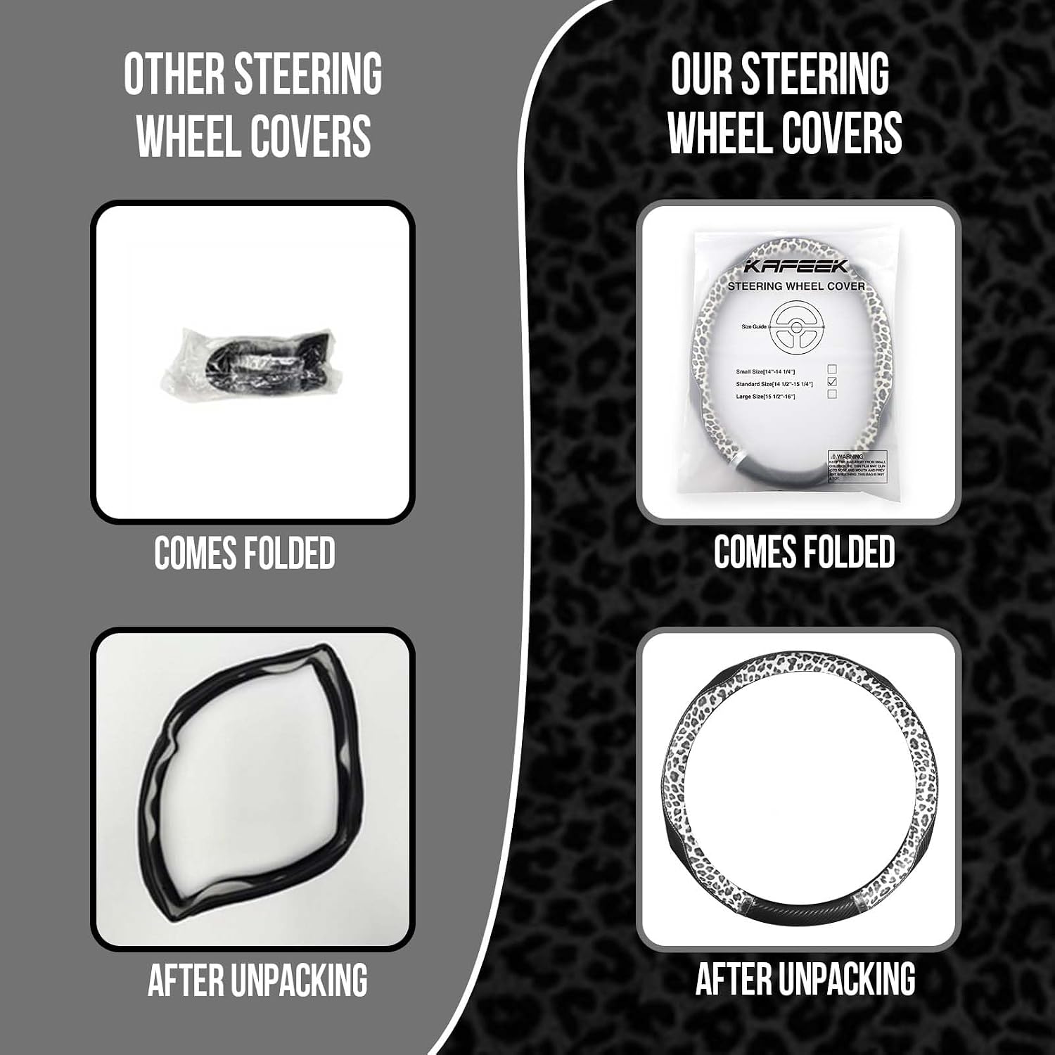 KAFEEK Leopard Print Steering Wheel Cover for Women, Classy Carbon Fiber and Soft Microfiber Leather, 15 Inch Universal Car Wheel Protector, Aesthetic Off-White Cheetah Print, Anti-Slip & Breathable