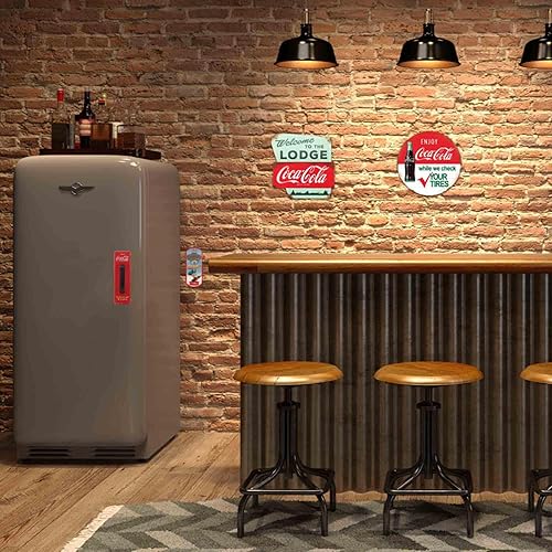 Miniatura 6 de Cartel redondo de metal grabado en relieve de Coca-Cola y Tire Check - Cartel vintage de Coca-Cola para garaje o cueva de hombre