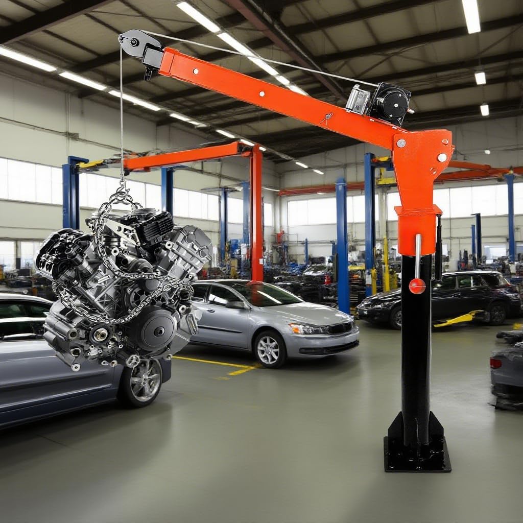 1100lbs Load Shop Crane & Truck Bed Crane Hoist, 12V 2000Lbs Electric Winch, 360° Swivel Pickup Truck Crane for Construction Site Operations