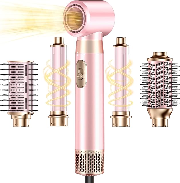 5 en 1 Set de brosses pour sèche-cheveux, perfectionnement du sèche- cheveux & Brosse pour sécheuse & Air Enveloppe de curling & Brosse à pagaie, amovible chaude Air Brosse Styling Tools, Volumiseur de cheveux de voyage haute vitesse Straightener Curler rose & Brosse pour sécheuse & Air Cylindrée